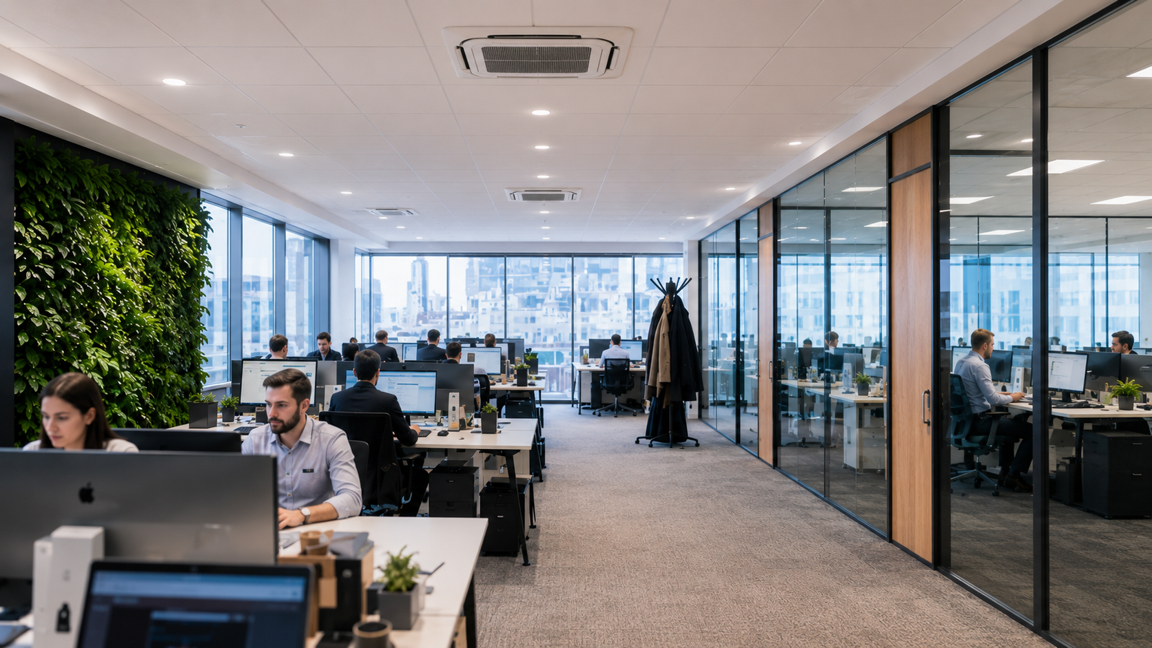 Small UK office with wall-mounted commercial air conditioning